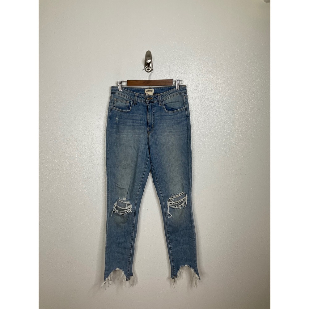 L'AGENCE Margot High Rise Skinny Distressed Chewed Hem Jeans Medium Wash 28